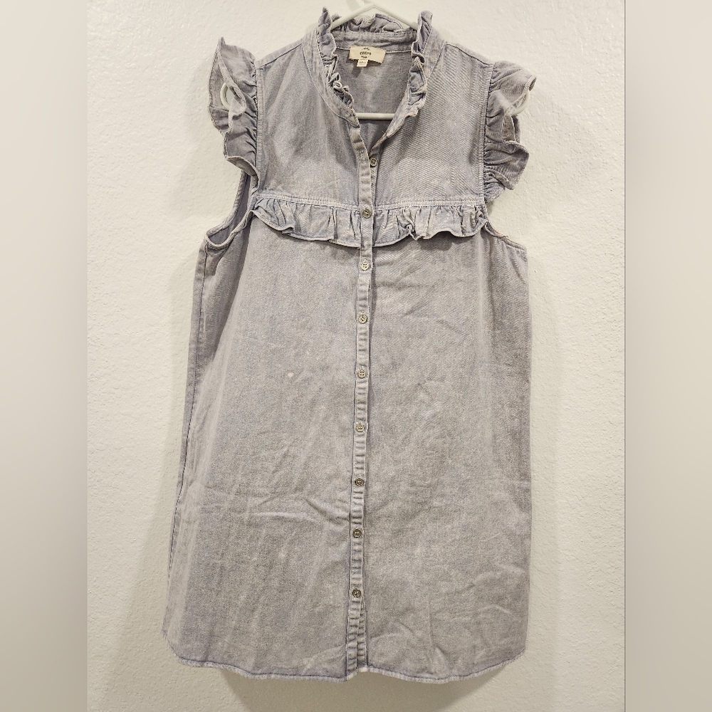 Entro Gray Ruffled Midi Dress with Mandarin Collar